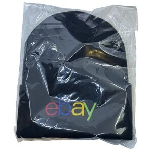 eBay Logo Knit Beanie Hat Black Embroidered Cuffed Winter Cap New